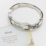 Brand New Womens Boutique Antiqued Mother Mom Silver Burnished Stretch Bracelet Photo 1