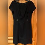 White House | Black Market Black Sheath Dress Cap Sleeves Silver Hardware Size 2 Photo 3