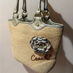 Coach Bleeker Natural Straw Tote Bag Leather Flower & Straps Woven F13373 L Photo 1