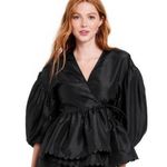 Kika Vargas x Target Wrap Top Size Small Black Scallop Edge Balloon Sleeves NWT Photo 0