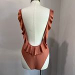 Aerie  Ruffle Low Back One Piece Tan Terracotta One Piece Bathing Suit Size L Photo 2