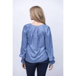 Ramy Brook  Blake Blouse Medium Steel Blue Chevron Pleated Ethereal Peasant Flowy Photo 13
