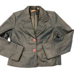 Vintage Dark Green Leather Jacket Button‎ Front Fitted Lined Cropped I.E. Y2K Pink Size L Photo 0