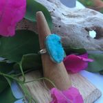 Hemimorohite blue druzy sterling silver ring Blue Photo 1