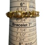 Vintage Gold Tone Chain Link Bracelet Faux Pearl Fold Over Clasp Estate 6.5" Photo 3