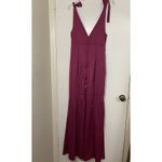 Maniju NEW  Magenta v neck plunge maxi gown dress tie shoulders size small Photo 6