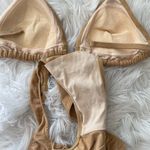 Vintage Tan Faux Suede Halter Triangle High Cut Bikini Swimsuit Boho Western Size M Photo 6