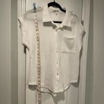 Kathy Ireland  Size S Textured Gauze White Short Sleeve Pearl Button Down Shirt Photo 5