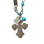Blessed Cross Pendant Necklace Silver Tone Turquoise Beads‎ Religious Jewelry Photo 2