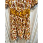 Floral Print Dress Yellow‎ Orange Smocked Waist Square Neck Boho Mini Short Yellow Size L Photo 2