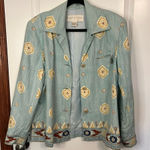 Doncaster 100% Linen Button Down Sports Blazer Jacket Women Size 12 Aqua Aztec Photo 0