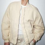 ZARA  Women's White Oversized Long Sleeve Pockets Full Zip Bomber Coat Jacket L Photo 1