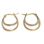Sterling Silver 925  Gold Overlay Two Tone Double Hoop Diamond Earrings Photo 5