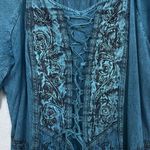 Pyramid Collection Embroidered Renaissance Maxi Dress Size L Blue Bust Tie Goth Size L Photo 2
