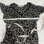 Orvis  Women’s Formal Midi V neck Tie back Black beige neutral leaf dress medium Photo 7