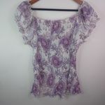 Rene Margo 2X Short Capped Sleeved Peasant Plus in Purple White Paisley Photo 4
