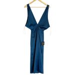 Lulus Incredible Love Navy Blue Satin Cowl Back V-Neck Midi Slip Dress Small Photo 1