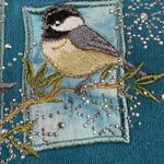Morning Sun Chickadee Bird Crewneck Sweatshirt Size Medium Stud Snowflake Winter Blue Photo 2