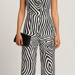 ASOS Zebra Print Halter Wide Leg Jumpsuit Size 6 NWOT Black Photo 0