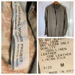 Pas de Calais Linen Leather Cowhide Silk Button Front Lagenlook Jacket Coat Tan Size M Photo 15
