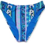 Lucky Brand  Bikini Set High Rise Blue Floral Geometric Medium New Beachy Vacay Photo 4