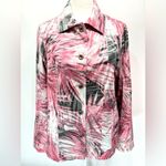 Chico's Chico’s Pink Gray & Ivory Leaves Satin Cotton Blend Button Front Shirt Jacket Photo 1