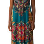 Smocked‎ Boho Maxi Strapless Bohemian Dress Empire Waist Teal Blue Photo 0
