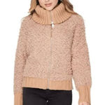 Love Tree  Camel High Neck Full Zip Faux Fur Sweater. Photo 0