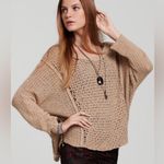 Free People Baja Laguna Coast Pullover Open Crochet Knit Sweater Tan Size Medium Photo 4