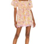 For Love & Lemons Claire Mini Eyelet Scalloped Dress Size Small Embroidered Photo 0