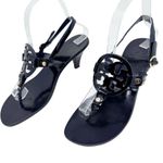 Tory Burch Black Patent Leather Miller Kitten Heels Sandals Logo Classic Size 8 Photo 2