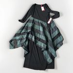 IC Collection XS Boat Neck Asymmetrical Layer Mix Dress Hunter Green Long Sleeve Black Photo 7