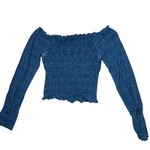 Aeropostale  Shirt Womens Small Blue Plaid Smocked Off Shoulder Button Front Photo 2