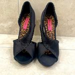 Betsey Johnson  Black Satin Walter D'orsay Pumps Size 7  Open-Toe Shoes Photo 1