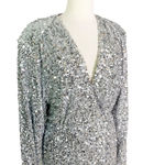 ROTATE BIRGER CHRISTENSEN Samantha Sequined Stretch Mini Wrap Dress Silver 4 Photo 5