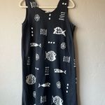 Cotton Fields Mac Black Fish Stencil Print Maxi‎ Sleeveless Dress lagenlook Art Size L Photo 1