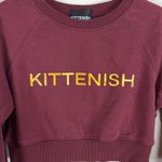 Kittenish Cropped Crewneck Sweatshirt in Burgundy & Gold Size Large Photo 1
