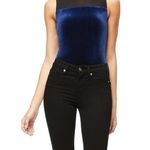 Good American  The Mixed Velvet Bodysuit Navy Blue and Black NEW Photo 6