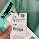 ZARA NWT Green Linen Polka Dot w/ Pocket Straight Neckline Mini Dress S 4661/371 Photo 5