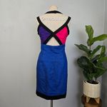 Vintage 90’s Ashley Brooke Cutout Colorblock Linen Mini Dress Blue Size 10 Photo 11