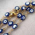Gold Stainless Steel Chain Necklace with Blue Enamel Evil Eye Photo 2