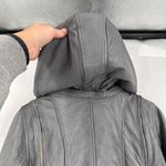 Barney’s Gray Leather‎ hooded convertible jacket moto Helena Christensen small Gray Photo 11