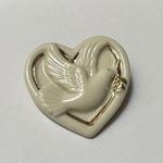Dove Signed Lenox Porcelain Peace Inside Heart Christmas Holiday Brooch Pin Photo 0