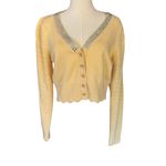 Love Shack Fancy  Brynner Wool Cashmere Cropped Cardigan Sweater‎ Yellow Medium Photo 3
