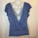 Lascana Blue Printed Smocked Wrap Look Top Size 8/10 Photo 1