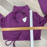 ZARA  Houndstooth Cropped Polo Top Purple Black Small Long Sleeve‎ Deep V-neck Photo 12