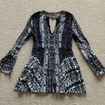 Free People Folk Swing Dress Long Sleeve Boho Hipster Black White Size 6 GUC Photo 6