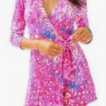 Lilly Pulitzer Karlie Pink Tropics Sun Drenched Jersey Wrap Romper Size LARGE Photo 0