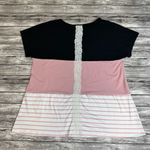 SheIn  Curve Women's Casual T Tee Shirt Colorblock Black White Baby Pink 1XL Lace Photo 12