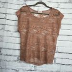 Crystal K Sheer Lace Short Sleeve Blouse Women’s Small Nude Floral Mesh Top Y2K Brown Photo 6